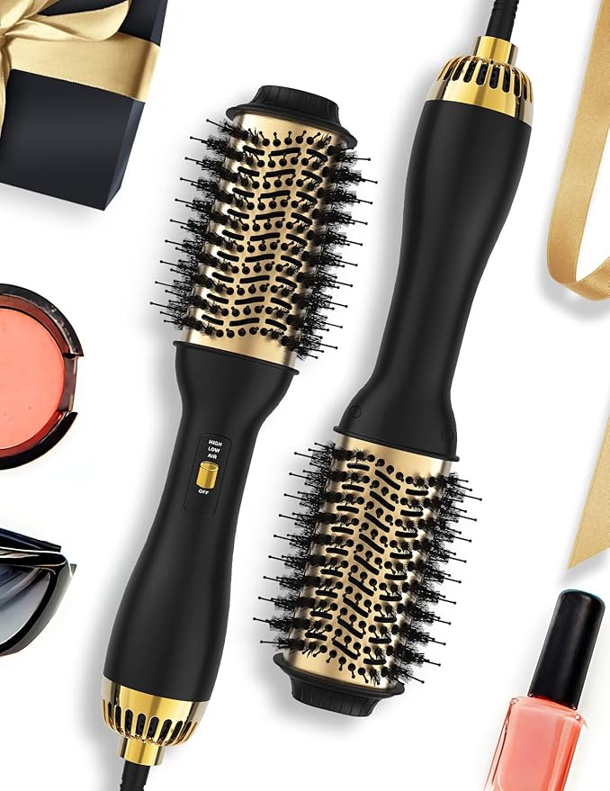Hot Air Hair Blow Dryer Brush - 3 in 1 Negative Ionic Hairdryer Blowout Brush for Drying Straightening Volumizing - 60mm Oval Barrel fit All Hair Types - Salon Style, Smooth, Frizz-Free Results