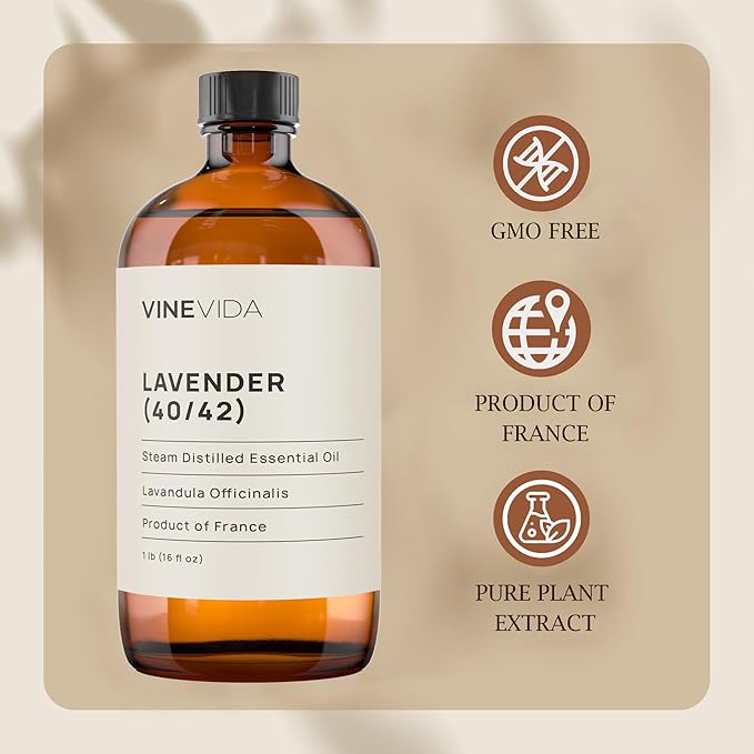 VINEVIDA Lavender 40/42 Undiluted Essential Oil 16 oz - Pure, Natural, and Raw Ingredients