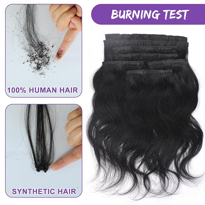 Body Wave Brazilian Clip in Hair Extensions Human Hair 8Pcs Remy Hair Extensions Clip ins for Black Women with 20 Clips 110g (18 Inch, Natural Black)