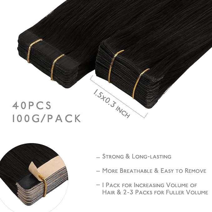 WENNALIFE Invisi Edge & Classic Tape in Hair Extensions Human Hair, 16 Inch 100g 40pcs(20pcs Invisi Edge & 20pcs Classic) Natural Black Invisible Luxury Remy Hair Natural Seamless Injected Tape Ins