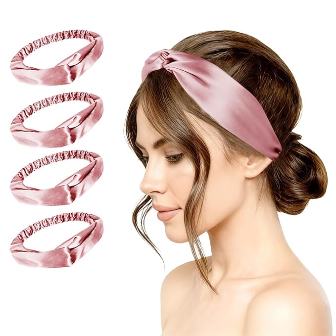 4PACK Womens Silk Headband Satin Headbands Silky Hairband Wide Head Bands Hair Wrap Fashion Hairbands Accessories