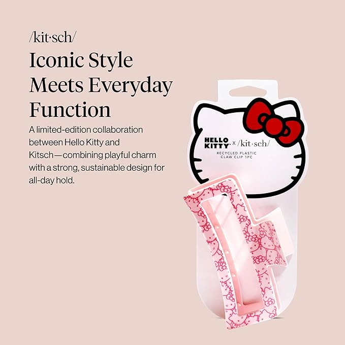 Kitsch Hello Kitty Recycled Plastic Jumbo Claw Clip, Extra Large claw Clips for Thick Hair, Big Hair Clips for Thin Hair | Ideal Gifts for Women (1 Piece, Pink Kitty Faces)