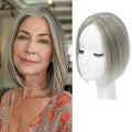 YAMI Hair Toppers for Women Fluffy Human Hair Topper 10inch Handmade Swiss Base Hairpieces 360° Cover Hairloss (Mixed Grey)