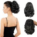 Ponytail Extension, Clip on Ponytails for Women, 9" Claw Clip in Short Curly Wavy Pony Hair Extension for Women - Natural Black