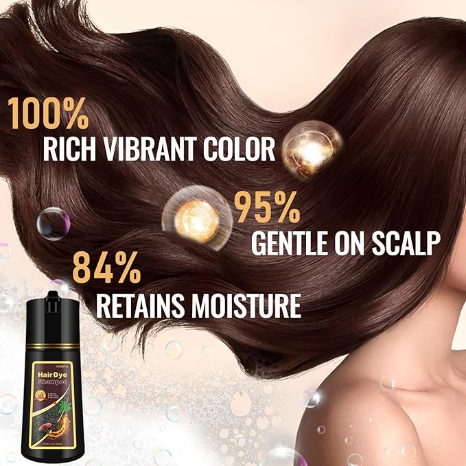 Dark Brown Plant-Based Hair Color Shampoo for Women & Men - 3 in 1 for 100% Grey Coverage in 15 Minutes, Instant Natural Dye for All Hair Types, Para Canas