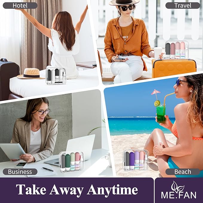 ME.FAN 18 Pack Travel Bottles for Toiletries, TSA Approved Silicone Portable Size Bottle, Refillable Cosmetic Container Kits for Conditioner, Shampoo, Lotion,Face Cream - Black/White