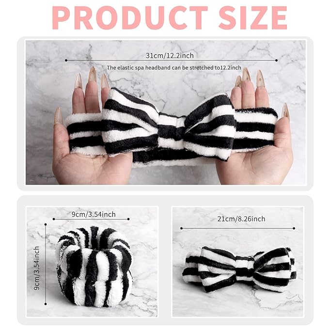WSYUB Makeup Headband, Spa Headband and Wristband Set, Headbands for Washing Face, Black and White Headbands for Women Girls