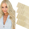 GOO GOO Invisi Edge Tape in Hair Extensions Human Hair, 60A Platinum Blonde 10pcs injected with 10pcs classical tape ins, 24inch 50g, Virgin Remy Hair, Natural Look