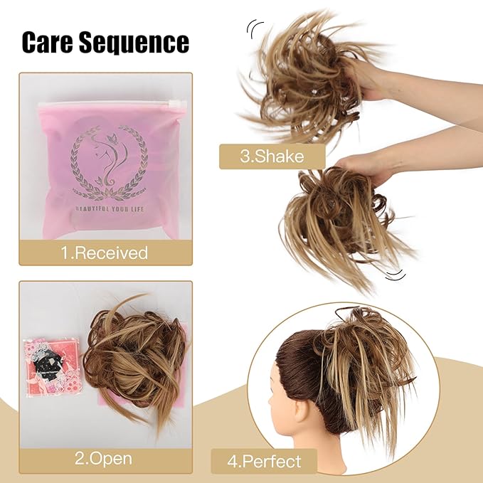 HMD Tousled Updo Messy Bun Hairpiece Hair Extension Ponytail with Elastic Rubber Band Updo Ponytail Hairpiece Synthetic Hair Extensions Scrunchies Ponytail Hairpieces for Women (27H22)