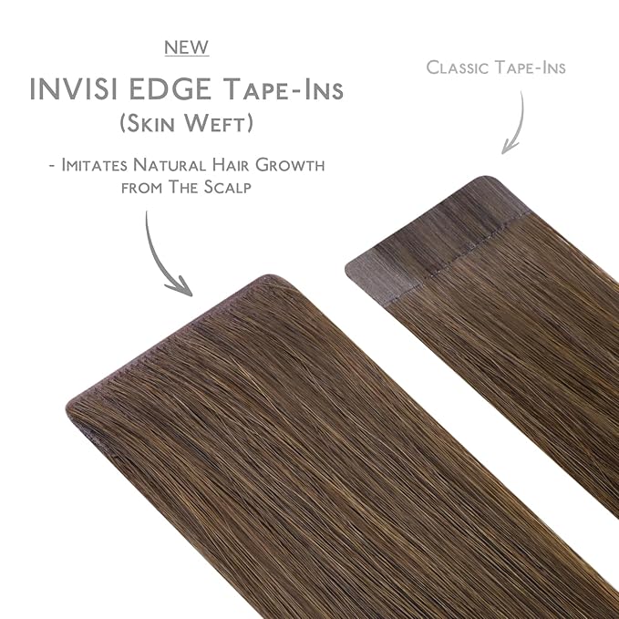 WENNALIFE Invisi Edge Tape in Hair Extensions Human Hair, 18 Inch 25g 10pcs Cool Ash Brown Invisible Luxury Remy Hair Extensions Natural Seamless Injected Tape Straight Extensiones De Cabello Humano