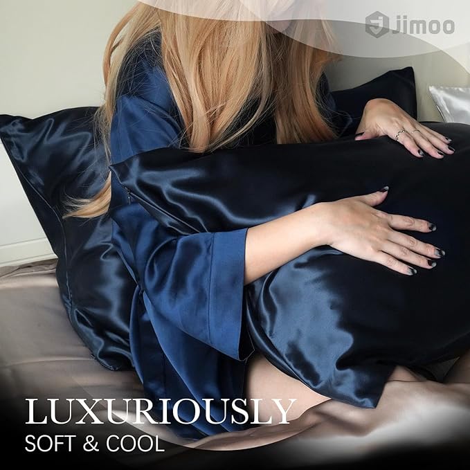 Natural Silk Pillowcase for Hair and Skin with Hidden Zipper, 22 Momme, 600 Thread Count 100% Mulberry Silk Pillowcase, Soft Smooth Both Sided Silk Pillow Cover(Navy Blue, King 20 inch X 36 inch ,1pc)