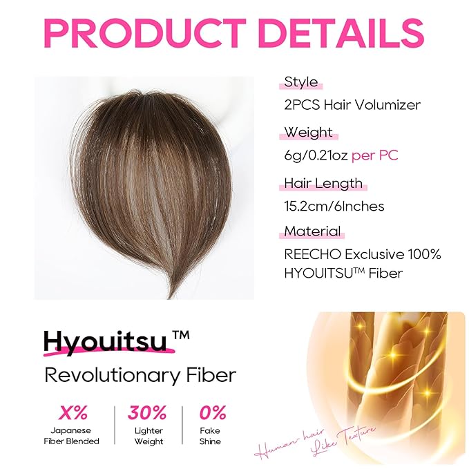 REECHO Clip in Hair Volumizer, 2PCS 6 inch Short Thick Clip in Hairpieces Adding Extra Volume Hair Extensions for Women (Chocolate Brown with Highlights)