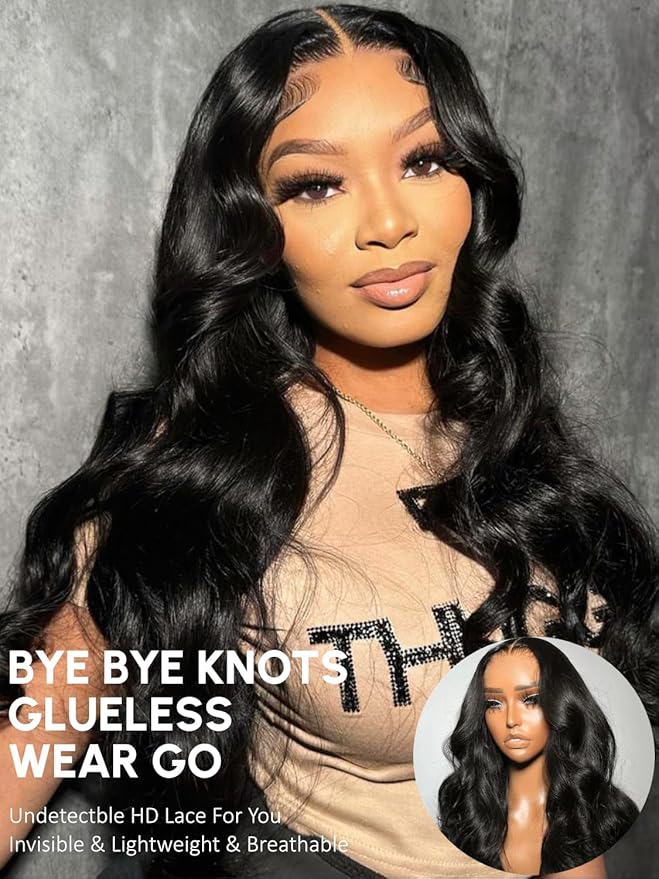 KLAIYI Body Wave Bye Bye Knots Glueless Wig 7x5 Pre Cut Lace Front Wigs Human Hair Wear and Go Wigs for Beginners Pre Bleached Pre Plucked Pre Everything 3S Easy to Ready to Wear Loose Wave Wig 22Inch