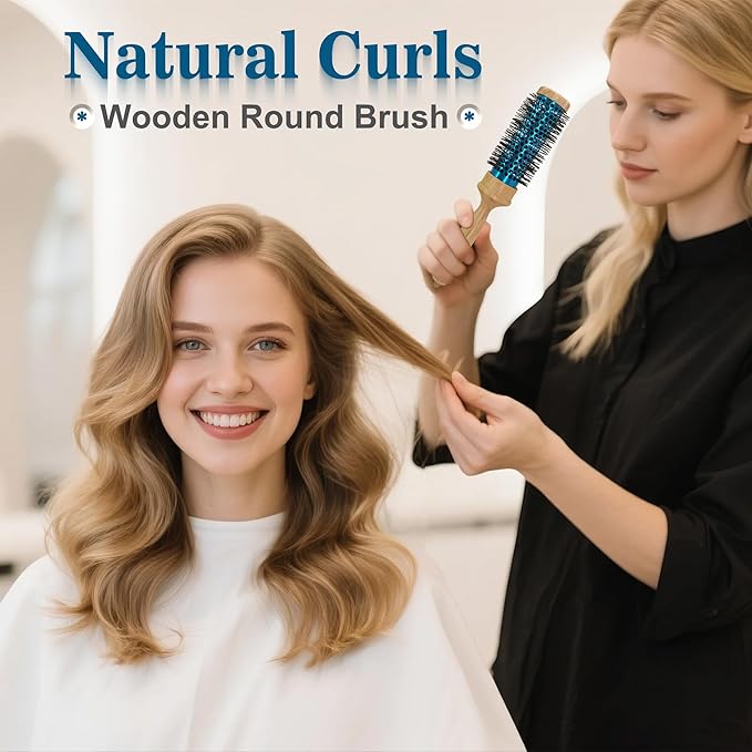 SUNBIRD Round Brush for Blow Drying - Wood Handle Professional Blowout Brush with Aluminium Ceramic Ionic Thermal Barrel for Smooth Hair, Volume & Heat Curly Styling (Outer Diameter2.1Inch)