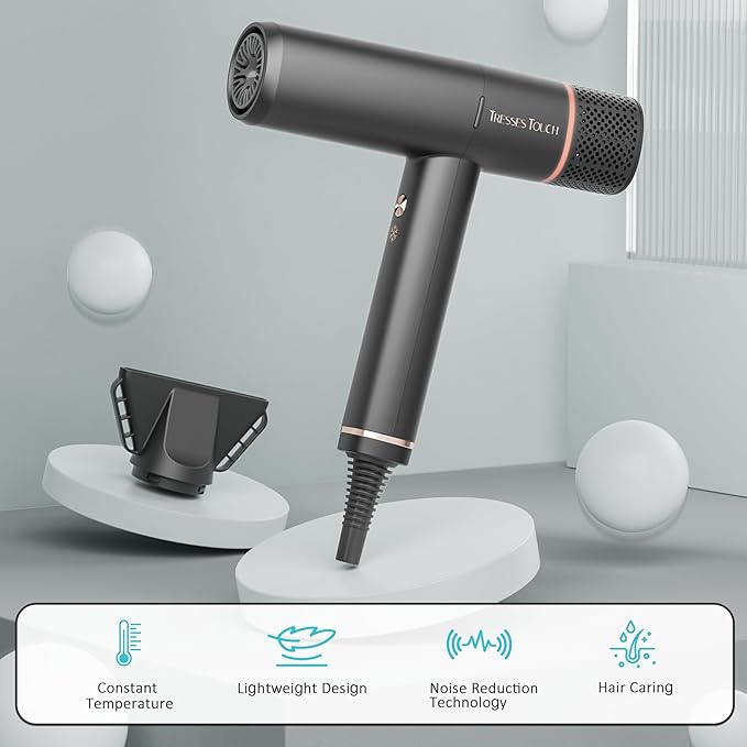Hair Dryer, High-Speed Ionic Low Noise Blow Dryer, Powerful 1600 Watt Motor for Fast Drying and Straight & Wavy Hair, Lightweight, Professional Hairdryer with Diffuser & Nozzle for Home Salon Travel