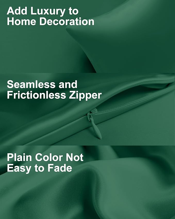 THXSILK Set of 2 100% Mulberry Silk Pillowcase for Hair and Skin, Real Mulberry Silk Both Sides, Smooth Breathable Natural Silk Sleep Pillow Cases with Hidden Zipper (Standard 20"x26", Emerald Green)