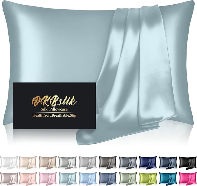 Silk Pillowcase for Hair and Skin, Mulberry Silk Pillow Cases Queen Size, Anti Acne Cooling Beauty Sleep Both Sides Natural Silk Satin Pillowcases with Hidden Zipper, Gifts for Women Men, Aqua Blue