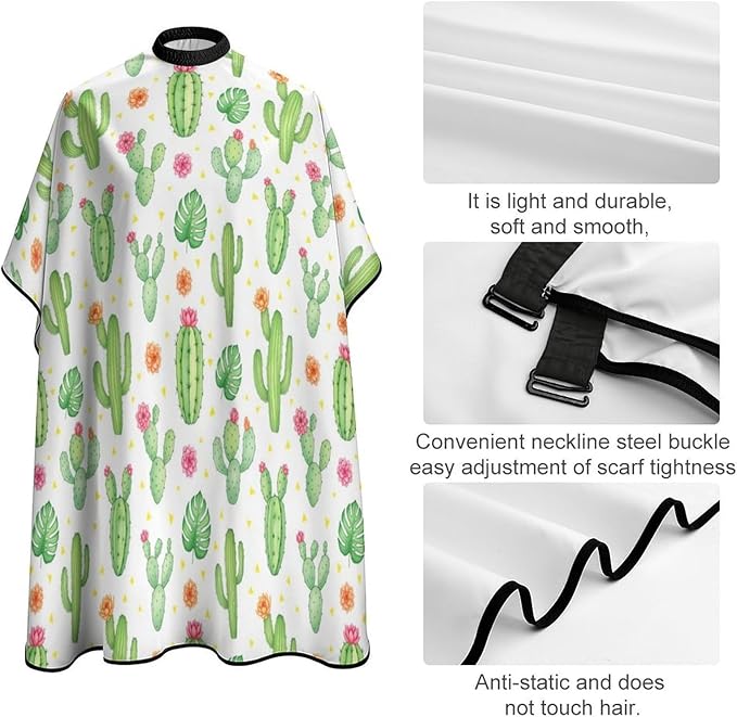 Women Desert Green Cactus Flower Professional Salon Cutting Barber Hairdressing Cape, Lightweight Hairdressing Haircut Apron for Hair Cutting Styling, Haircut Tools