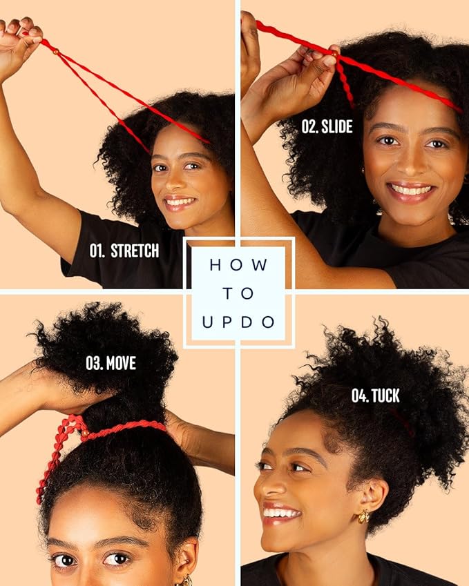 Bunzee Bands Large Adjustable Hair Ties for Thick, Thin, Curly, & Natural Types | No Damage Ponytail Holders for Braids, Locs, Puffs, Buns | Elastic Hairband Accessories for Women | Black (Set of 2)