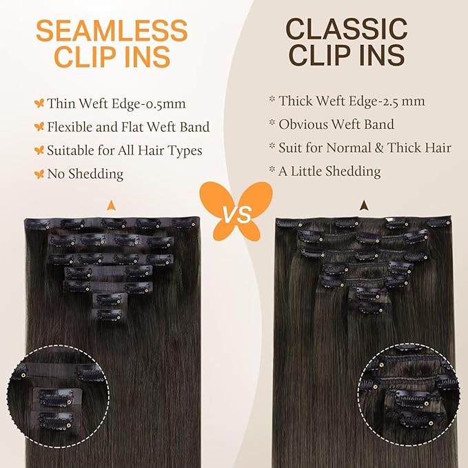 DOORES Human Hair Extensions Seamless Clip in Extensions, Mocha Brown 20 Inch 7pcs 150g, Clip in Hair Extensions Human Hair Straight Hair Remy Thick Hair Thin Weft Invisi Edge Hair Extensions