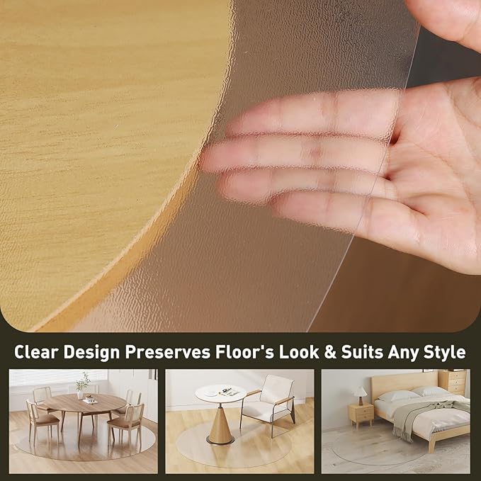 Clear Plastic Floor Mat for Under Dining Table, 6ft Round No Slip Waterproof Vinyl Area Rug for Home, Anti-Spill Hard Floor Protector Cover for Living Room, Splat Mat for Under High Chair
