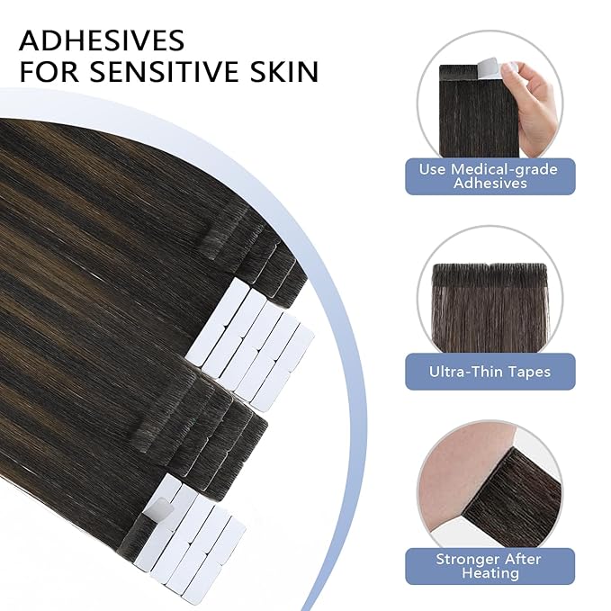 COOKAYU Invisible Tape in Hair Extensions Human Hair, Invisi Edge Tape in extensions Natural Black to Medium Brown and Caramel blonde 22Inch 20pcs 50g Straight Invisible Hair Extensions