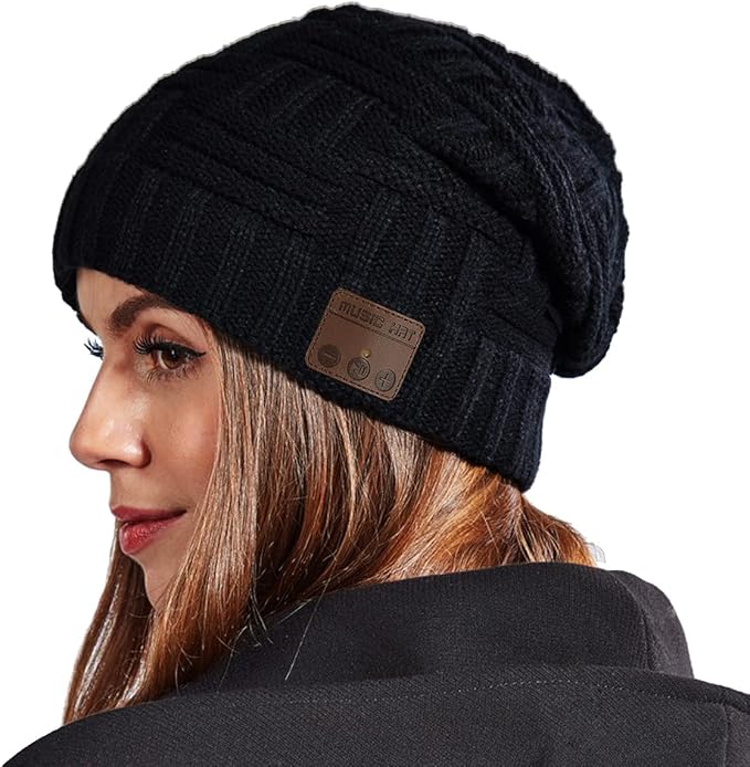 Wireless Beanie Hat for Men Women Wireless Music hat with Headphones Headset Speaker Mic Music Beanie Hat Unisex Knit Outdoor Sports Running Cap with Microphone Teens Tech Gifts