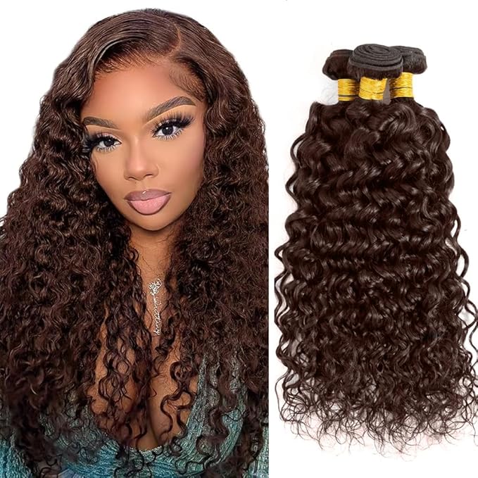 30 30 30 Inch Color 4 Bundles Human Hair Brown Water Wave Bundles Niegmeag Virgin Remy Hair Extensions Double Weft Brown Wet and Wavy Bundle Hair Weave