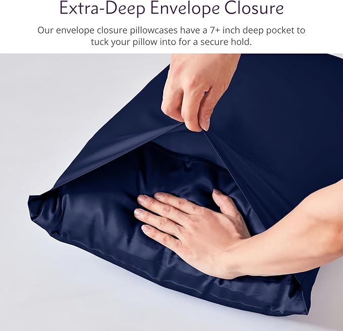 Mulberry Park 30 Momme 100% Pure Mulberry Silk Pillowcase - Luxury Charmeuse Weave for Hair and Skin, Cooling Silk Pillow Cover for Beauty Sleep - Standard Size 20"x26" / Navy