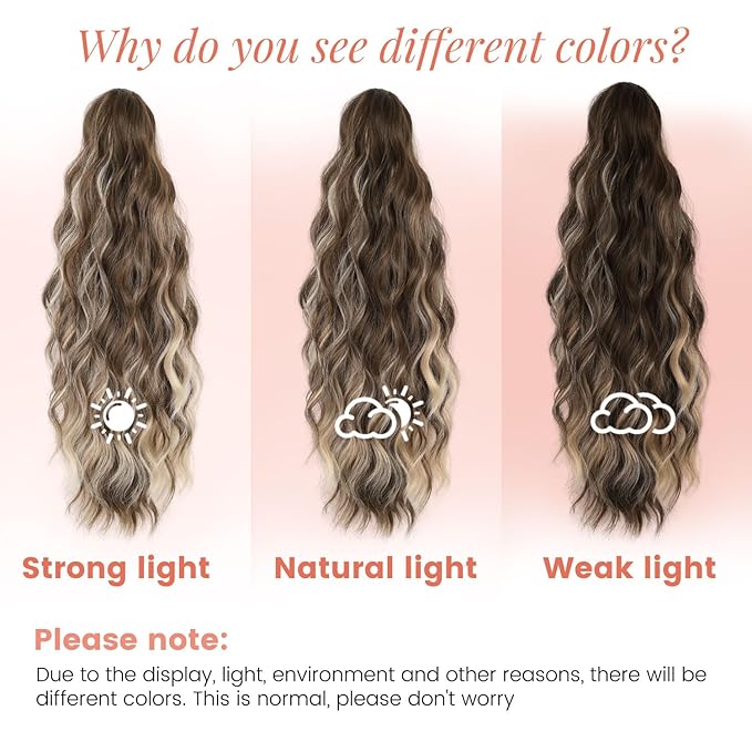 Claw Clip Ponytail Extension 18 Inch Curly Wavy Ponytail Extension Jaw Clip on Pony Tails Hairpiece for Women Fluffy Natural Synthetic for Daily Use (Chocolate Brown with Blonde Highlights)