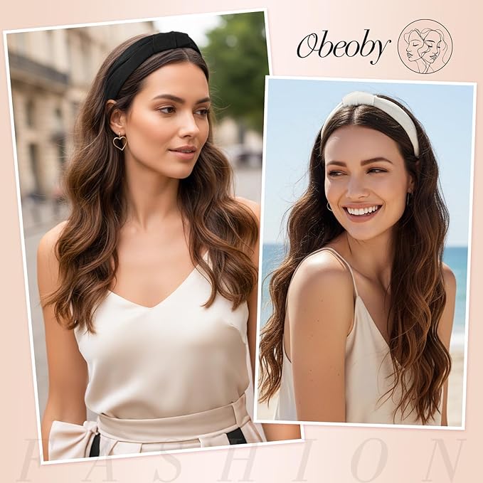 obeoby 5.5'' Wide Headbands for Women, 4Pack Boho Twisted Knot Hairband Large Headbands
