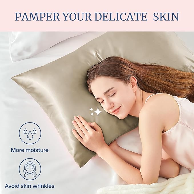BEDELITE Satin Pillowcase for Hair and Skin, Super Soft Similar to Silk Pillow Cases 4 Pack with Envelope Closure, Cooling Pillowcases for Women Men (20"x26" Standard Size, Taupe)