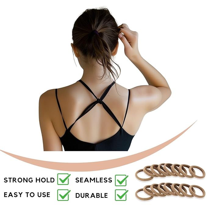 60 Pcs 2 Inch Light Brown No Damage Hair Ties for Women Thick Hair, Large Soft Seamless Nylon Fabric Elastic Hair Ties Ponytail Hair Holders Hair Elastics Hair Band for Women