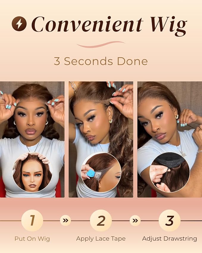 Arabella 13x6 Chocolate Brown Lace Front Wig Human Hair HD Transparent Body Wave Lace Front Wigs Human Hair Pre Plucked Glueless Frontal Brown Wig Human Hair 24 Inch