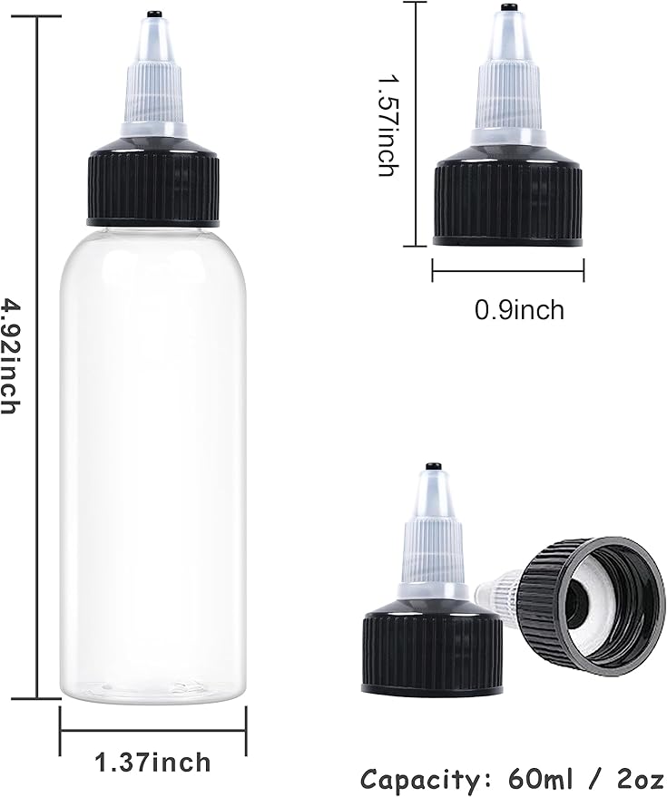 50 Pcs 2oz Plastic Squeeze Bottles with Twist Top Cap, 60ml Clear Dispensing Bottles, Empty Squirt Bottle for Liquids, Sauces, Arts, Crafts, Travel