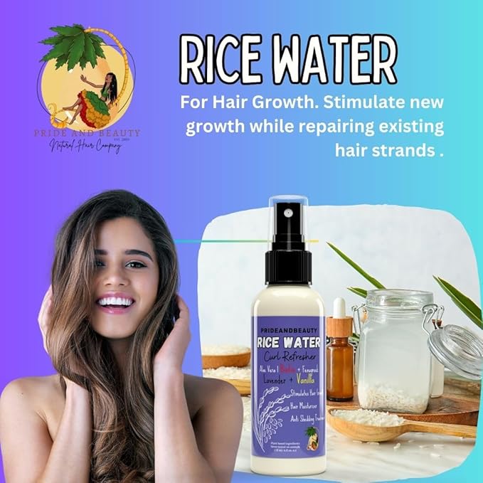 Rice Water Hair Growth Spray – 4oz Fermented Treatment with Biotin & Caffeine – Lavender Vanilla Hair & Scalp Mist for Men & Women – Vegan, Non-Greasy, Thicker Hair Support