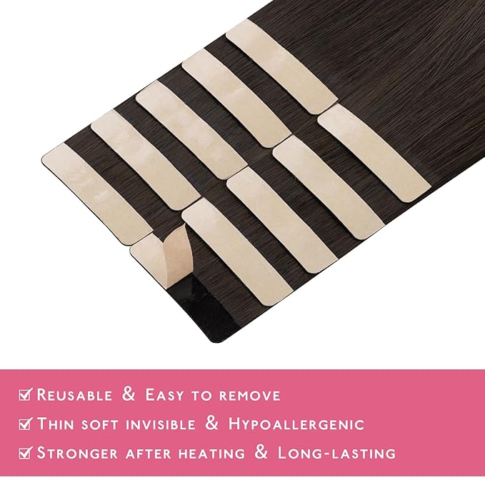WENNALIFE Tape in Hair Extensions Human Hair Dark Brown, 10pcs 25g 16 inch Remy Invisible Tape Ins Straight Colored Soft Refill Set
