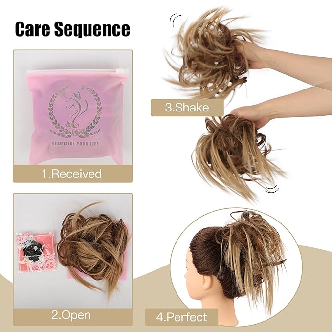 HMD Tousled Updo Messy Bun Hair Piece Hair Extension Ponytail With Elastic Rubber Band Updo Bun Synthetic Hairpieces for Women