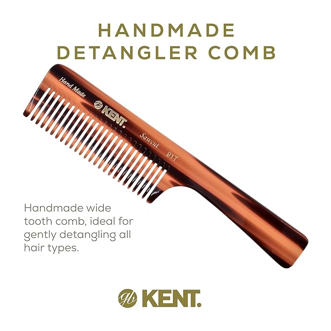 Kent 91T Wide Tooth Women’s Detangler Comb for Curly, Wavy, and Thick Hair – Ideal for Use on Wet Hair – Gentle, Shower Comb with Large Handle – Anti-Static, Smooth - Styling Tool by Kent