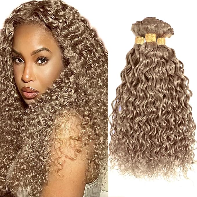 24 26 28 Inch Ash Blonde Bundles Human Hair Color #22 Water Wave Bundles Niegmeag Brazilian Virgin Remy Hair Extensions Sash Blonde Wet and Wavy Bundle Double Weft Hair Weave 300g
