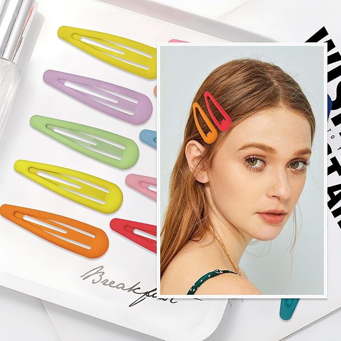 24 PCS 2.36 In Metal Snap Hair Barrettes For Women Water Drop Shape Hair Clips For Thick Thin Fine Hair,Matte Mix Colors