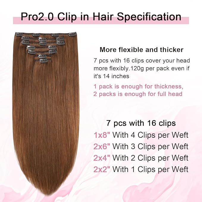 Pro2.0 Clip in Hair Extensions Real Human Hair 22inch 7pcs #33 Dark Auburn Copper Remy Real Hair Extensions Clip in Human Hair 120g Thick Double Weft for Women（#33-22inch）