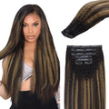 Lashey Seamless Clip in Hair Extensions Human Hair 110g 7pcs 18 Inch Kinky Straight Natural Black Mixed Chestnut Brown Hair Extensions Real Human Hair with Soft PU Invisible Edge
