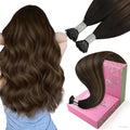 YoungSee I Tip Hair Extensions Human Hair Brown Itip Hair Extensions Balayage Dark Brown with Medium Brown I tip Hair Extension 16 Inch Ombre Cold Fusion Hair Extension Invisible for Daily 50g 80s