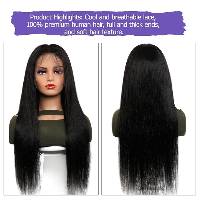 Lemoda Straight SKINLIKE Real HD 13x4 Full Lace Frontal Wigs 210% Density 15A Brazilian Straight Virgin Human Hair Lace Front Wig 24inch Invisible 0.1mm Ultra-thin Frayed Ends Tiny Knots