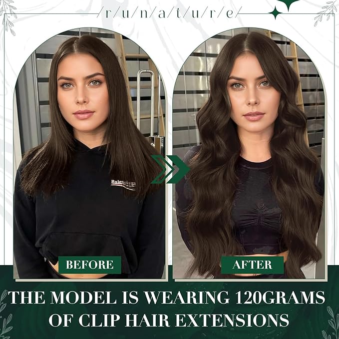 RUNATURE Real Hair Extension Clip in Human Hair, Clip in Hair Extensions Real Human Hair Short, Brown Hair Extensions Clip ins, Natural Looking, 12 Inch 50g 3pcs #4 Medium Brown