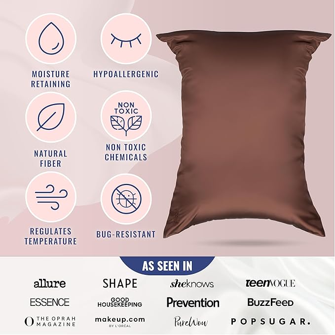 Blissy Silk Pillowcase - 100% Pure Mulberry Silk - 22 Momme 6A High-Grade Fibers - Silk Pillow Cover for Hair & Skin - Regular, Queen & King (Chocolate, Standard)