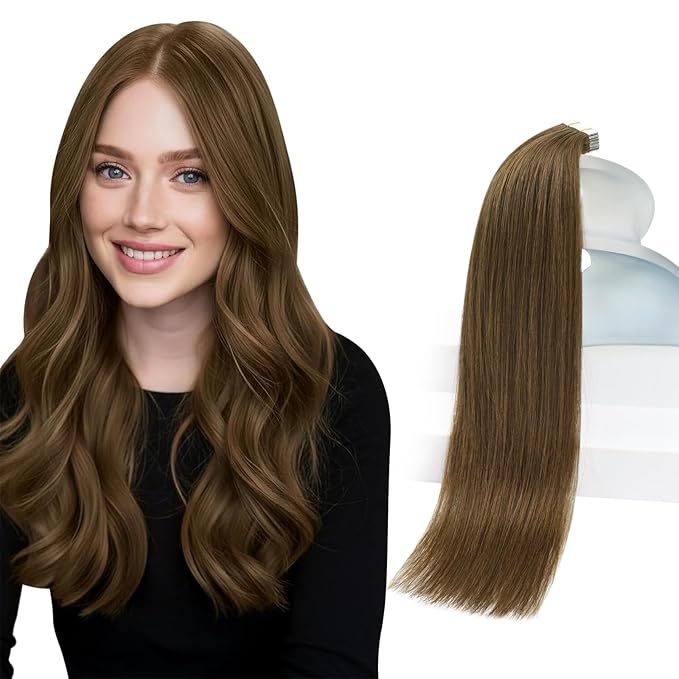 Sunny Hair Human Hair Tape in Extensions, Cool Brown Tape in Hair Extensions Human Hair 16 inch Straight Remy Tape in Human Hair Extensions 20Pcs 50g