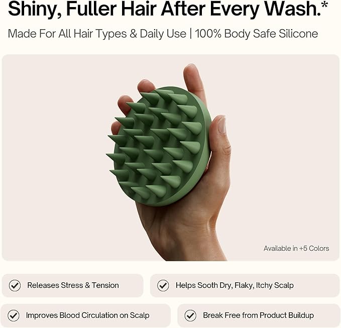 SXNSE - Revive Silicone Scalp Massager, Rose - Manual Hair & Scalp Scrubber for Dandruff, Buildup, Itch, & Hair Growth - Soft Exfoliating Silicone Bristles for Wet & Dry Hair, Flake-Free Finish