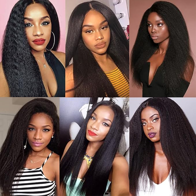 Bundles Human Hair Natural Black Kinky Straight Bundle Brazilian Virgin Remy Hair 3 Bundles 20 22 24 Inch Niegmeag Double Weft Soft and Silky Color 1B Yaki Bundle Hair Weave 300g